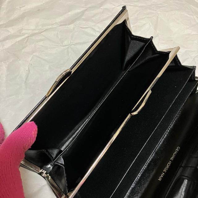 【ノーブランド扱い】【ホースヘア】〈高級〉 本革 / がま口 長財布 ブラック < 女性ファッション 【ノーブランド扱い】【ホースヘア】〈高級〉 本革 / がま口 長財布 ブラック < 女性ファッションの