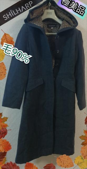 ★極美品特価毛90 上品スタイリッシュ人気ウールコートグレーヒョウ柄フード付きポケット体型カバー < 女性ファッション  ★極美品特価毛90 上品スタイリッシュ人気ウールコートグレーヒョウ柄フード付きポケット体型カバー  < 女性ファッションの