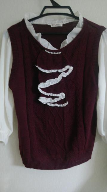 ダイヤ柄赤ニットベスト&生成シフォンPO◆パール&フリルジャボ◆セット割 < ブランド ダイヤ柄赤ニットベスト&生成シフォンPO◆パール&フリルジャボ◆セット割 < ブランドの