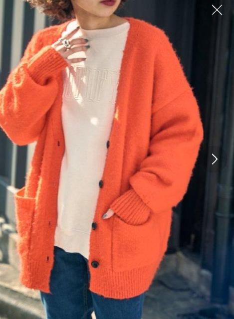 PUBLIX ふわふわニットカーディガン オレンジ フリーサイズ 長袖カーディガン Vネックニット モヘア < 女性ファッション PUBLIX ふわふわニットカーディガン オレンジ フリーサイズ 長袖カーディガン Vネックニット モヘア < 女性ファッションの