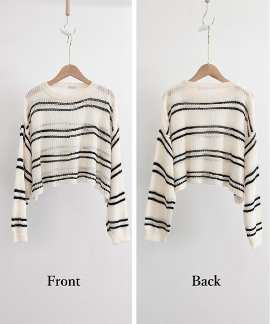 送料無料 新品 透かし編み ニットトップス ボーダー夏服 < 女性ファッション  送料無料 新品 透かし編み ニットトップス ボーダー夏服 < 女性ファッションの