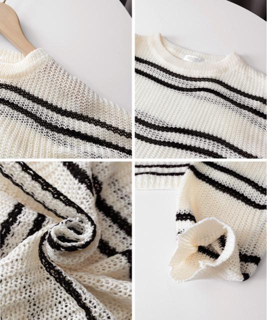 送料無料 新品 透かし編み ニットトップス ボーダー夏服 < 女性ファッション  送料無料 新品 透かし編み ニットトップス ボーダー夏服 < 女性ファッションの