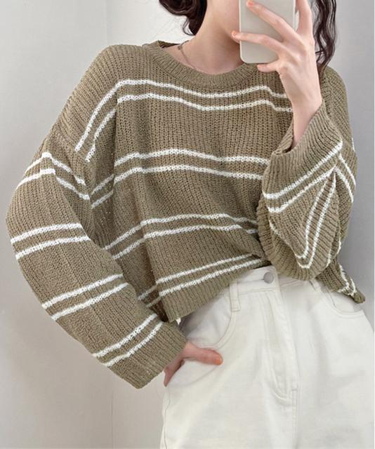 送料無料 新品 透かし編み ニットトップス ボーダー夏服 < 女性ファッション  送料無料 新品 透かし編み ニットトップス ボーダー夏服 < 女性ファッションの