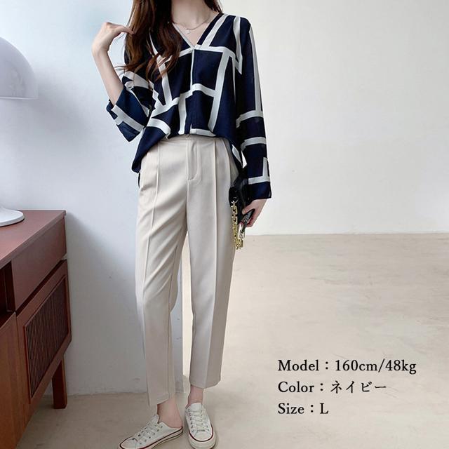 送料無料 新品 幾何学模様ブラウスレディースVネック長袖 < 女性ファッション 送料無料 新品 幾何学模様ブラウスレディースVネック長袖 < 女性ファッションの