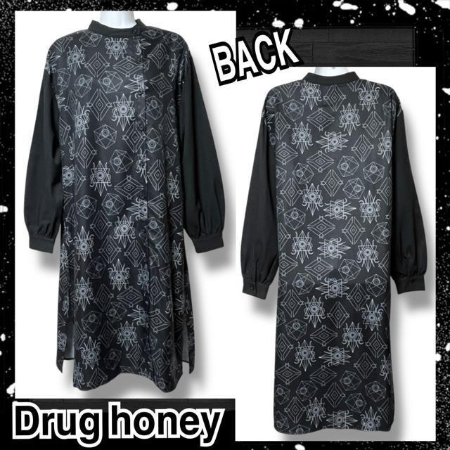 【新品/Drug honey】クリスタルロゴマーク柄切替バンドカラーシャツワンピ < ブランド  【新品/Drug honey】クリスタルロゴマーク柄切替バンドカラーシャツワンピ  < ブランドの