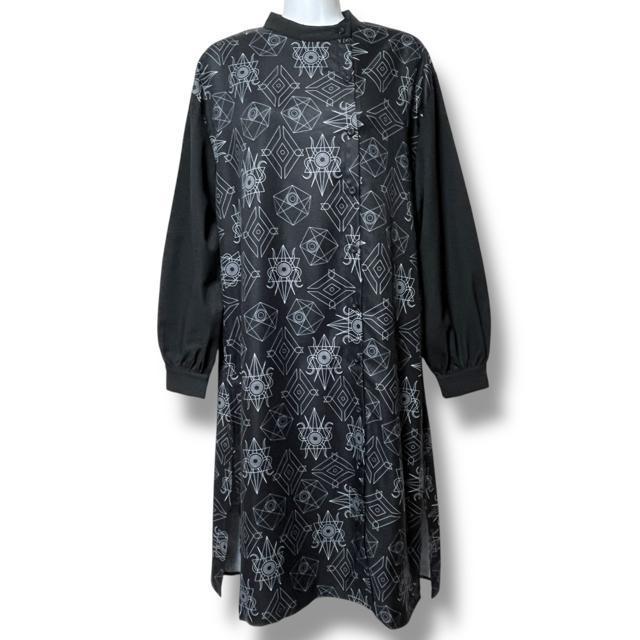 【新品/Drug honey】クリスタルロゴマーク柄切替バンドカラーシャツワンピ < ブランド  【新品/Drug honey】クリスタルロゴマーク柄切替バンドカラーシャツワンピ < ブランドの