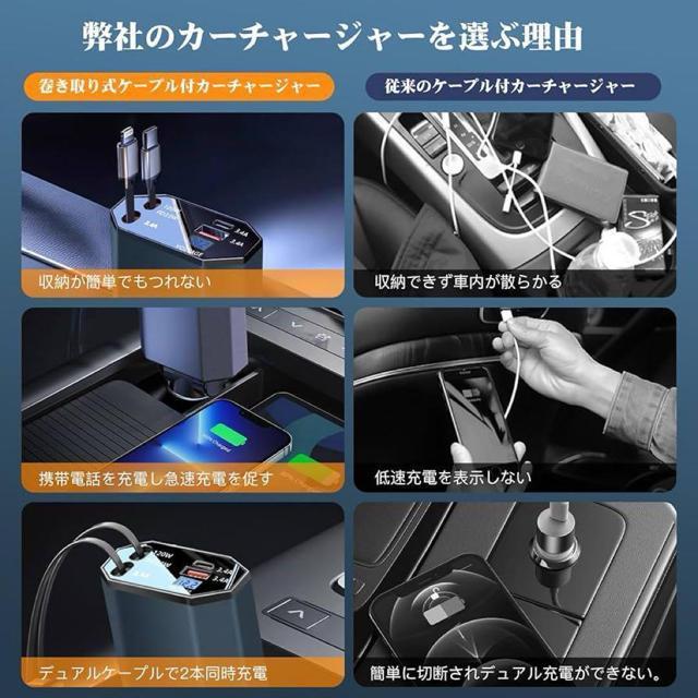 シガーソケット 車 充電器 USB 巻き取り式ケーブル 4台同時充電 < 自動車/バイク シガーソケット 車 充電器 USB 巻き取り式ケーブル 4台同時充電 < 自動車/バイク