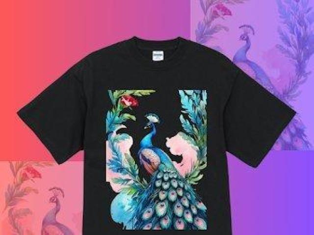 オーガニックコットン Tシャツ XL ブラック孔雀 カラフル ボタニカル < 男性ファッション オーガニックコットン Tシャツ XL ブラック孔雀 カラフル ボタニカル < 男性ファッションの