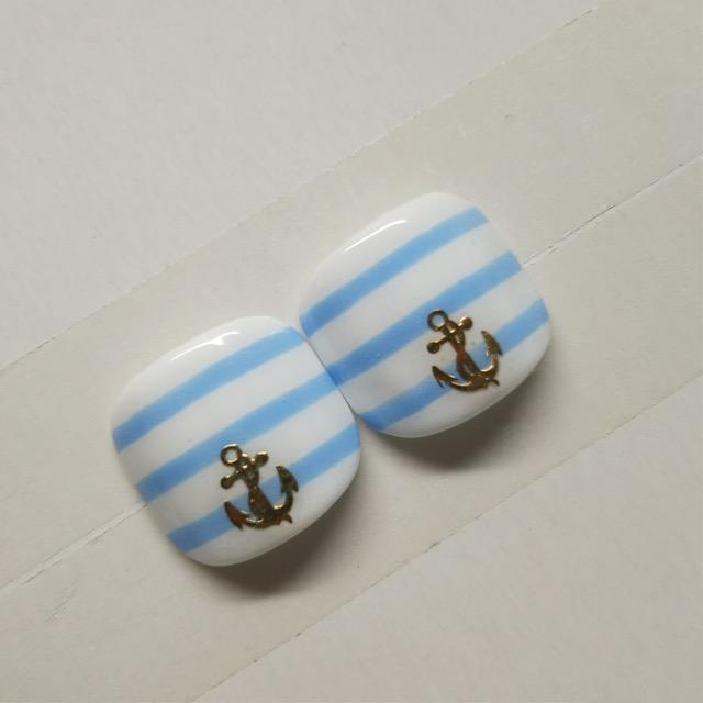 LBNYLA☆親指ペディ♪ ホワイト×水色ボーダー.イカリ.マリン < 香水/コスメ/ネイル LBNYLA☆親指ペディ♪ ホワイト×水色ボーダー.イカリ.マリン < 香水/コスメ/ネイルの