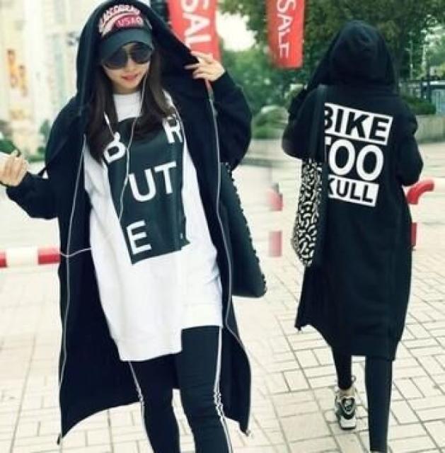 ★バックプリント裏起毛ロングパーカーBK < 女性ファッション  ★バックプリント裏起毛ロングパーカーBK < 女性ファッションの