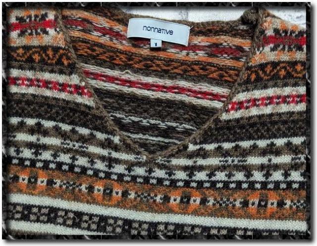 ノンネイティブ ジャガードVネックニット 茶 < ブランド  ノンネイティブ ジャガードVネックニット 茶 < ブランドの