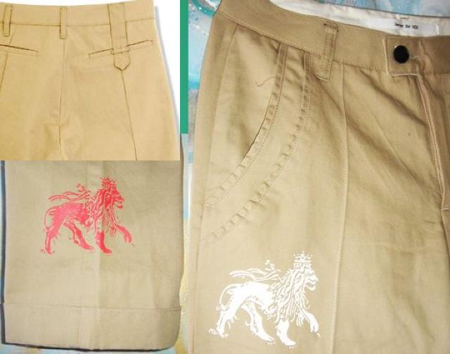 Jah Lion クロップド チノ パンツ レゲエ ライオン レア < 男性ファッション  Jah Lion クロップド チノ パンツ レゲエ ライオン レア < 男性ファッションの