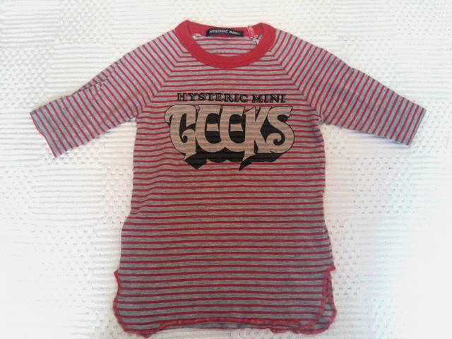 ヒスミニ  ボーダーロゴ 五分袖 シルク入り  size 100 < ブランド  ヒスミニ  ボーダーロゴ 五分袖 シルク入り  size 100 < ブランドの