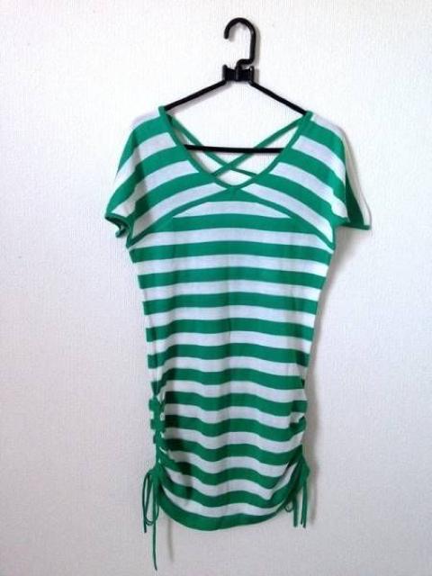 グリーン ボーダー チュニック ニット ワンピース Lサイズ < 女性ファッション グリーン ボーダー チュニック ニット ワンピース Lサイズ < 女性ファッションの