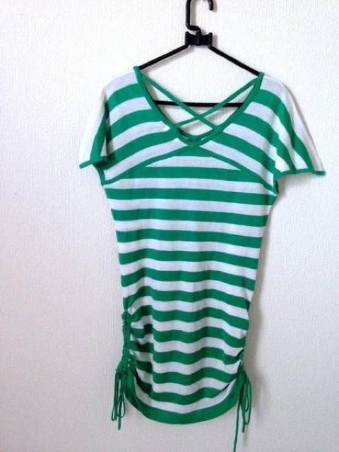 グリーン ボーダー チュニック ニット ワンピース Lサイズ < 女性ファッション グリーン ボーダー チュニック ニット ワンピース Lサイズ < 女性ファッションの