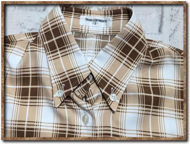 トランスコンチネンツ チェック半袖シャツ 白×茶 < ブランド トランスコンチネンツ チェック半袖シャツ 白×茶 < ブランドの