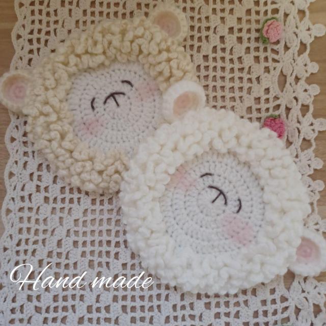 ☆Hand made☆ ひつじさんの大きめコースター*2枚組 < インテリア/ライフ ☆Hand made☆ ひつじさんの大きめコースター*2枚組 < インテリア/ライフの