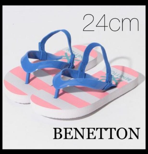セール●歩きやすいサンダル●ベネトン●ロゴ入りボーダー●24cm●ピンク×白ホワイト×水色ブルー < ブランド  セール●歩きやすいサンダル●ベネトン●ロゴ入りボーダー●24cm●ピンク×白ホワイト×水色ブルー  < ブランドの