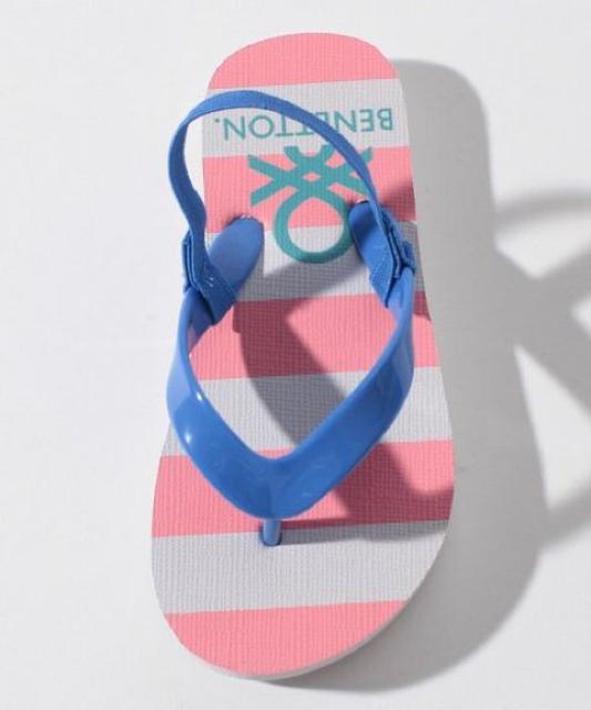 セール●歩きやすいサンダル●ベネトン●ロゴ入りボーダー●24cm●ピンク×白ホワイト×水色ブルー < ブランド  セール●歩きやすいサンダル●ベネトン●ロゴ入りボーダー●24cm●ピンク×白ホワイト×水色ブルー < ブランドの