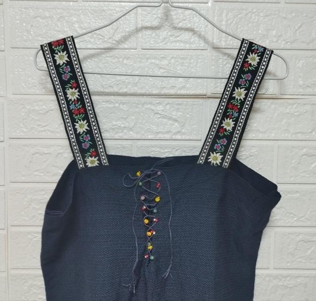 紺 大島紬 着物 リメイク オールインワン ワンピース ジャンパースカート < 女性ファッション  紺 大島紬 着物 リメイク オールインワン ワンピース ジャンパースカート < 女性ファッションの