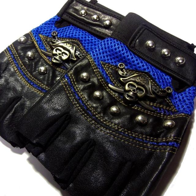 海賊 スカル がいこつ ガイコツ 骸骨 どくろ ドクロ フィンガーレス スタッズ ハーフ レザー グローブ 半指 手袋 青色 < 男性ファッション 海賊 スカル がいこつ ガイコツ 骸骨 どくろ ドクロ フィンガーレス スタッズ ハーフ レザー グローブ 半指 手袋 青色 < 男性ファッションの