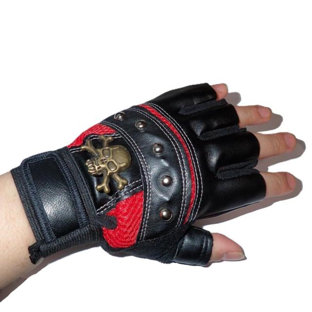 スカル がいこつ ガイコツ 骸骨 どくろ ドクロ フィンガーレス スタッズ ハーフ レザー グローブ 半指 手袋 赤色 < 男性ファッション スカル がいこつ ガイコツ 骸骨 どくろ ドクロ フィンガーレス スタッズ ハーフ レザー グローブ 半指 手袋 赤色 < 男性ファッションの