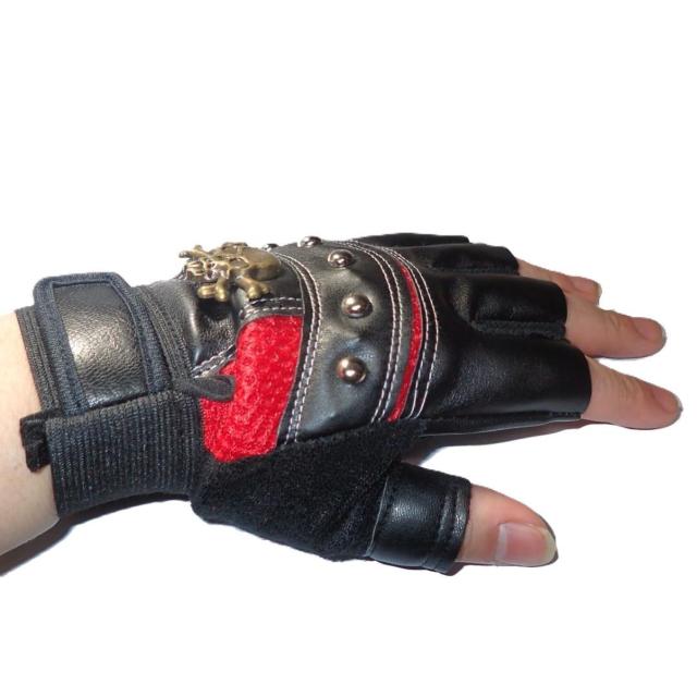 スカル がいこつ ガイコツ 骸骨 どくろ ドクロ フィンガーレス スタッズ ハーフ レザー グローブ 半指 手袋 赤色 < 男性ファッション スカル がいこつ ガイコツ 骸骨 どくろ ドクロ フィンガーレス スタッズ ハーフ レザー グローブ 半指 手袋 赤色 < 男性ファッションの