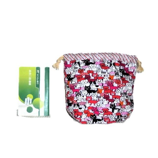 【底マチ幅が広い巾着】◆猫猫猫犬犬犬×赤シルバーラメストライプ◆裏地あり巾着 < 女性ファッション 【底マチ幅が広い巾着】◆猫猫猫犬犬犬×赤シルバーラメストライプ◆裏地あり巾着 < 女性ファッションの