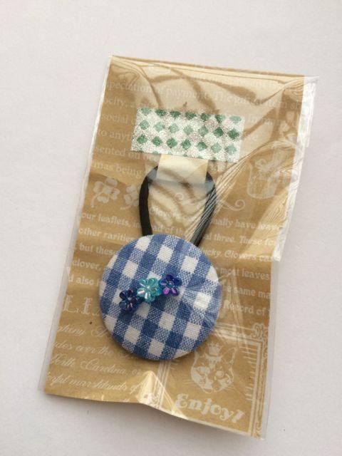 ハンドメイド ヘアゴム  特大 くるみボタン ブルー チェック < 女性ファッション  ハンドメイド ヘアゴム  特大 くるみボタン ブルー チェック < 女性ファッションの