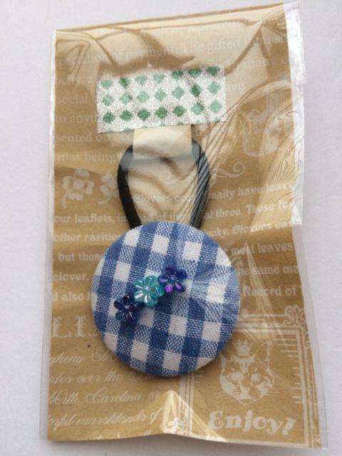 ハンドメイド ヘアゴム  特大 くるみボタン ブルー チェック < 女性ファッション  ハンドメイド ヘアゴム  特大 くるみボタン ブルー チェック < 女性ファッションの