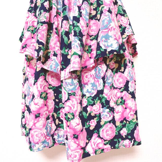 ネイビーピンクフラワーローズベアペプラムミニワンピースバラ < 女性ファッション ネイビーピンクフラワーローズベアペプラムミニワンピースバラ < 女性ファッションの