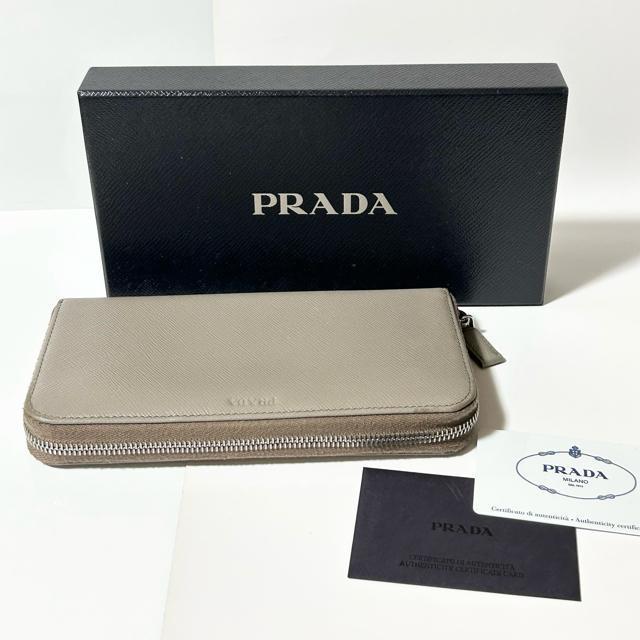 美品 PRADA プラダ ラウンドファスナー 長財布 サフィアーノ レザー グレージュ < ブランド  美品 PRADA プラダ ラウンドファスナー 長財布 サフィアーノ レザー グレージュ < ブランドの