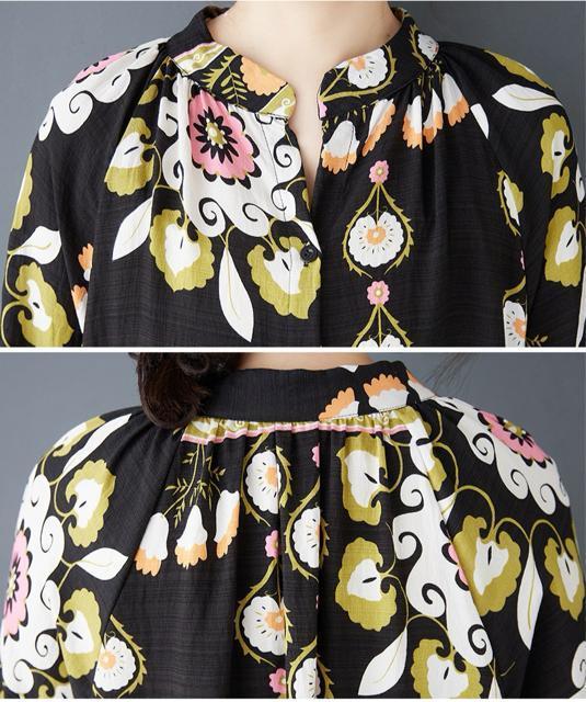 前開きマキシ丈 ワンピース 花柄 ロング丈 長袖 大きいサイズ < 女性ファッション  前開きマキシ丈 ワンピース 花柄 ロング丈 長袖 大きいサイズ < 女性ファッションの