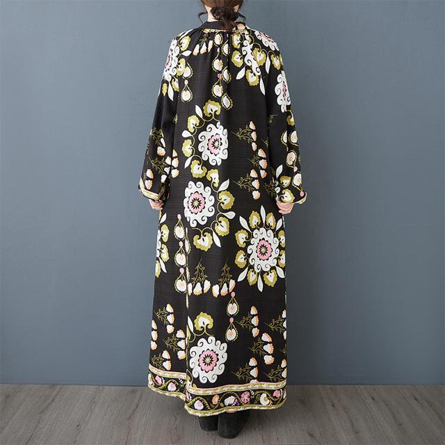 前開きマキシ丈 ワンピース 花柄 ロング丈 長袖 大きいサイズ < 女性ファッション  前開きマキシ丈 ワンピース 花柄 ロング丈 長袖 大きいサイズ < 女性ファッションの