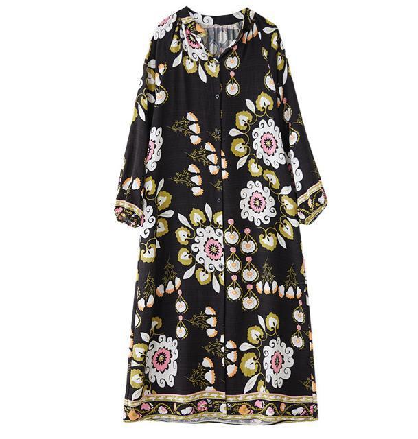 前開きマキシ丈 ワンピース 花柄 ロング丈 長袖 大きいサイズ < 女性ファッション  前開きマキシ丈 ワンピース 花柄 ロング丈 長袖 大きいサイズ < 女性ファッションの