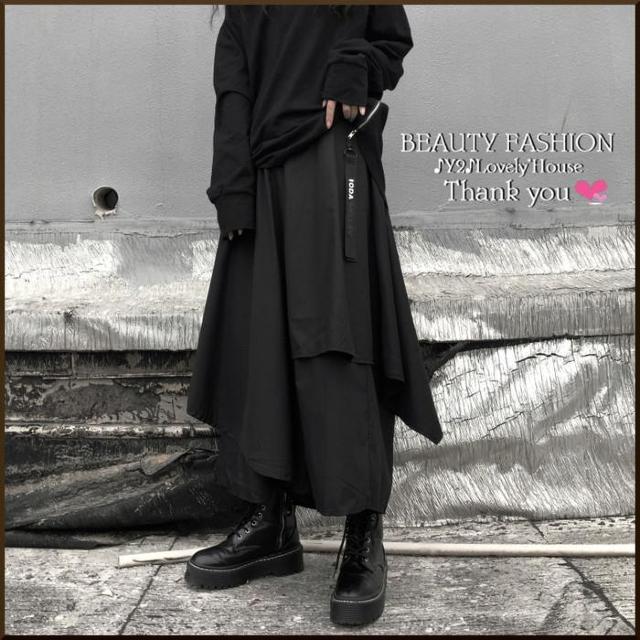 〜3L4L*重ね着風アシンメトリースカート+袴パンツ//ドッキン < 女性ファッション 〜3L4L*重ね着風アシンメトリースカート+袴パンツ//ドッキン < 女性ファッションの