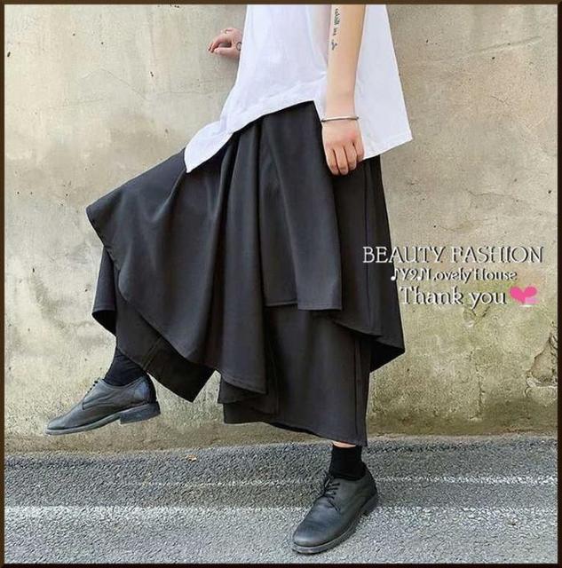 〜3L4L*重ね着風アシンメトリースカート+袴パンツ//ドッキン < 女性ファッション 〜3L4L*重ね着風アシンメトリースカート+袴パンツ//ドッキン < 女性ファッションの