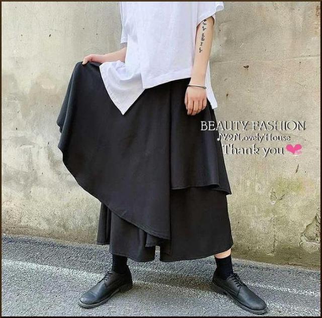 〜3L4L*重ね着風アシンメトリースカート+袴パンツ//ドッキン < 女性ファッション 〜3L4L*重ね着風アシンメトリースカート+袴パンツ//ドッキン < 女性ファッションの