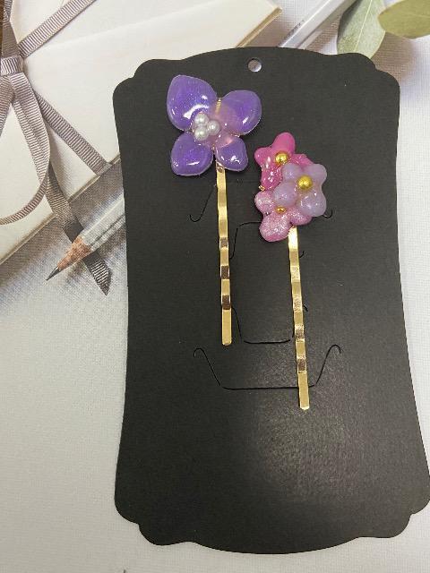 ハンドメイド レジン アジサイのヘアピン2本セット < 女性ファッション  ハンドメイド レジン アジサイのヘアピン2本セット  < 女性ファッションの