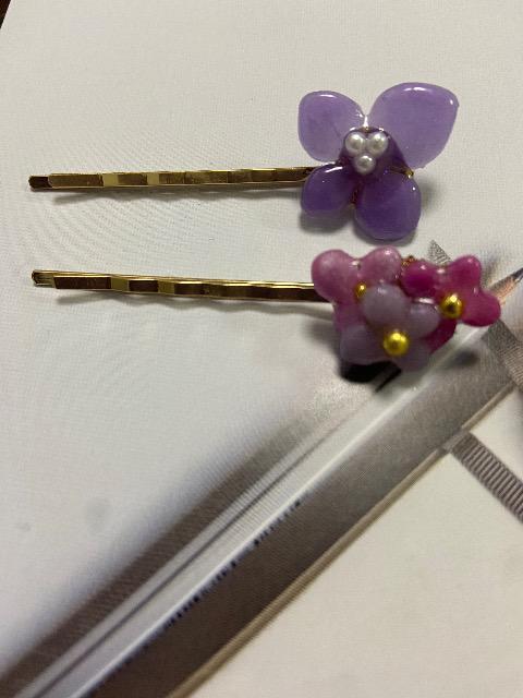 ハンドメイド レジン アジサイのヘアピン2本セット < 女性ファッション  ハンドメイド レジン アジサイのヘアピン2本セット < 女性ファッションの