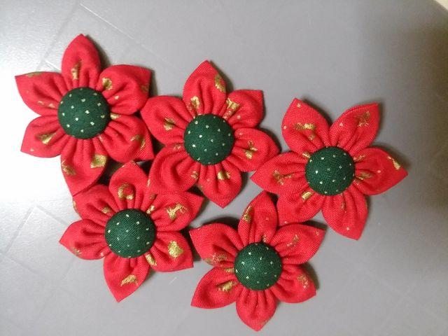 ハンドメイド クリスマス柄の布製花5個セット 手芸パーツ 赤系 < ペット/手芸/園芸 ハンドメイド クリスマス柄の布製花5個セット 手芸パーツ 赤系 < ペット/手芸/園芸の