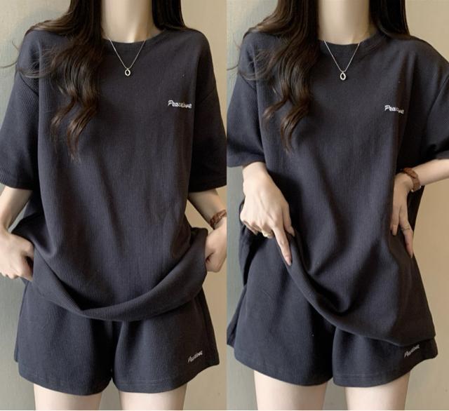 セットアップ ショートパンツ 刺繍英字 上下セット ブラック 大きいサイズ < 女性ファッション セットアップ ショートパンツ 刺繍英字 上下セット ブラック 大きいサイズ < 女性ファッションの