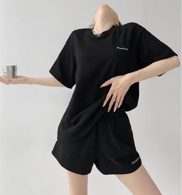 セットアップ ショートパンツ 刺繍英字 上下セット ブラック 大きいサイズ < 女性ファッション セットアップ ショートパンツ 刺繍英字 上下セット ブラック 大きいサイズ < 女性ファッションの