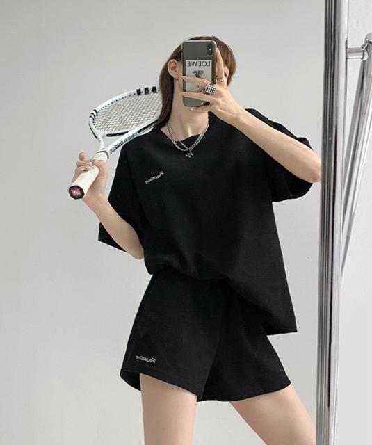 セットアップ ショートパンツ 刺繍英字 上下セット ブラック 大きいサイズ < 女性ファッション セットアップ ショートパンツ 刺繍英字 上下セット ブラック 大きいサイズ < 女性ファッションの