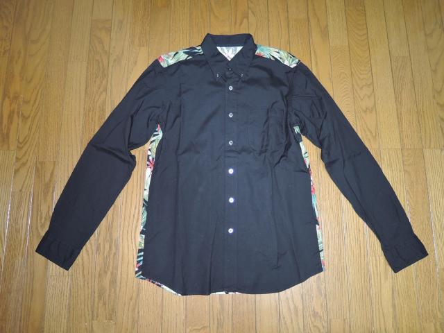 SOPHNET. ソフネット BACK PANEL B.D SHIRT アロハ柄シャツ 黒 長袖 バックフラワー花 < ブランド  SOPHNET. ソフネット BACK PANEL B.D SHIRT アロハ柄シャツ 黒 長袖 バックフラワー花  < ブランドの