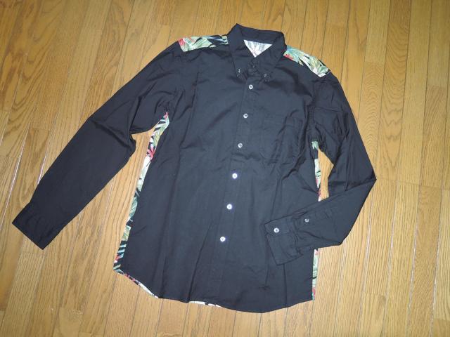 SOPHNET. ソフネット BACK PANEL B.D SHIRT アロハ柄シャツ 黒 長袖 バックフラワー花 < ブランド  SOPHNET. ソフネット BACK PANEL B.D SHIRT アロハ柄シャツ 黒 長袖 バックフラワー花 < ブランドの