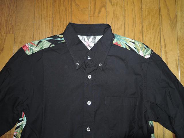 SOPHNET. ソフネット BACK PANEL B.D SHIRT アロハ柄シャツ 黒 長袖 バックフラワー花 < ブランド  SOPHNET. ソフネット BACK PANEL B.D SHIRT アロハ柄シャツ 黒 長袖 バックフラワー花 < ブランドの