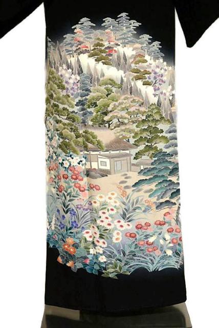 【最高峰】新品同様 十日町友禅作家【岡村蒼風】暈し染め 風景花文 比翼付 黒留袖 身丈155.5cm 裄丈64.5cm T3505 < 女性ファッション  【最高峰】新品同様 十日町友禅作家【岡村蒼風】暈し染め 風景花文 比翼付 黒留袖 身丈155.5cm 裄丈64.5cm T3505 < 女性ファッションの