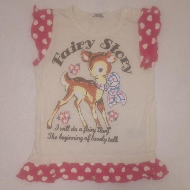 バンビ柄フリル袖Tシャツ サイズ90 送料無料 < キッズ/ベビー  バンビ柄フリル袖Tシャツ サイズ90 送料無料 < キッズ/ベビーの