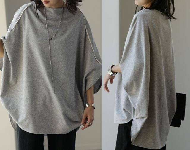 変形tシャツ  ドルマン   ゆったり ギャザー付き カットソー  グレー 大きいサイズ < 女性ファッション  変形tシャツ  ドルマン   ゆったり ギャザー付き カットソー  グレー 大きいサイズ  < 女性ファッションの
